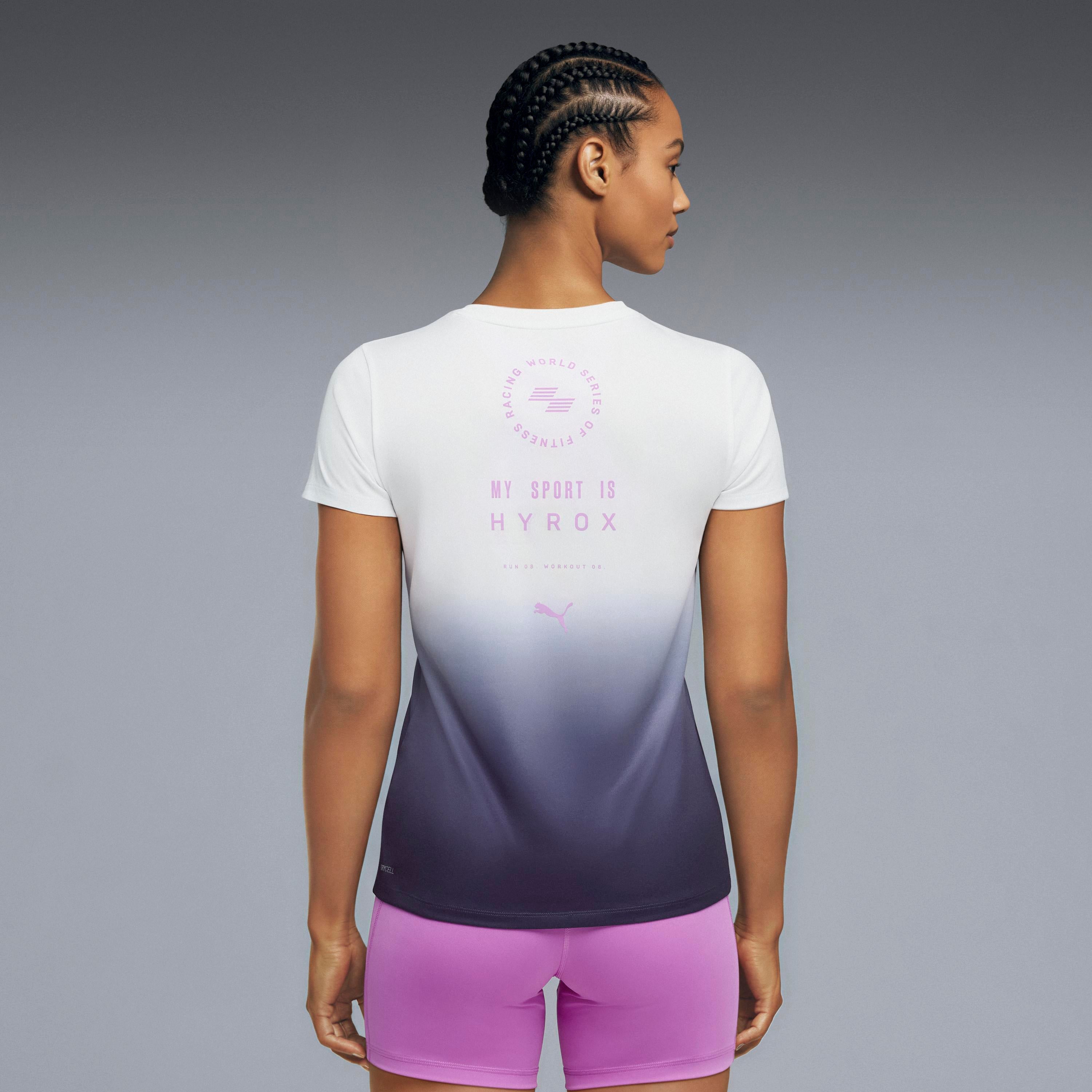 W Puma X Hyrox Poly Graphic Tee Puma White Deep Plum